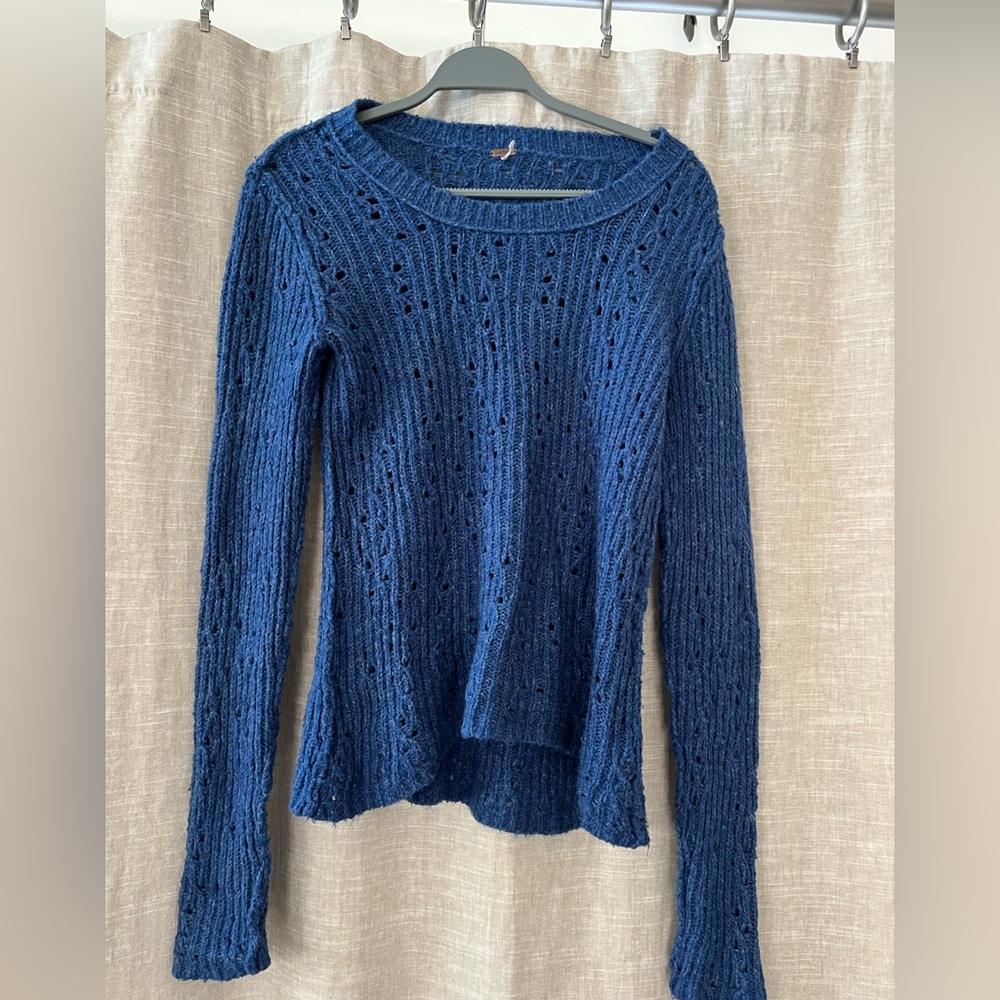 Free People Navy Textured Knit Sweater